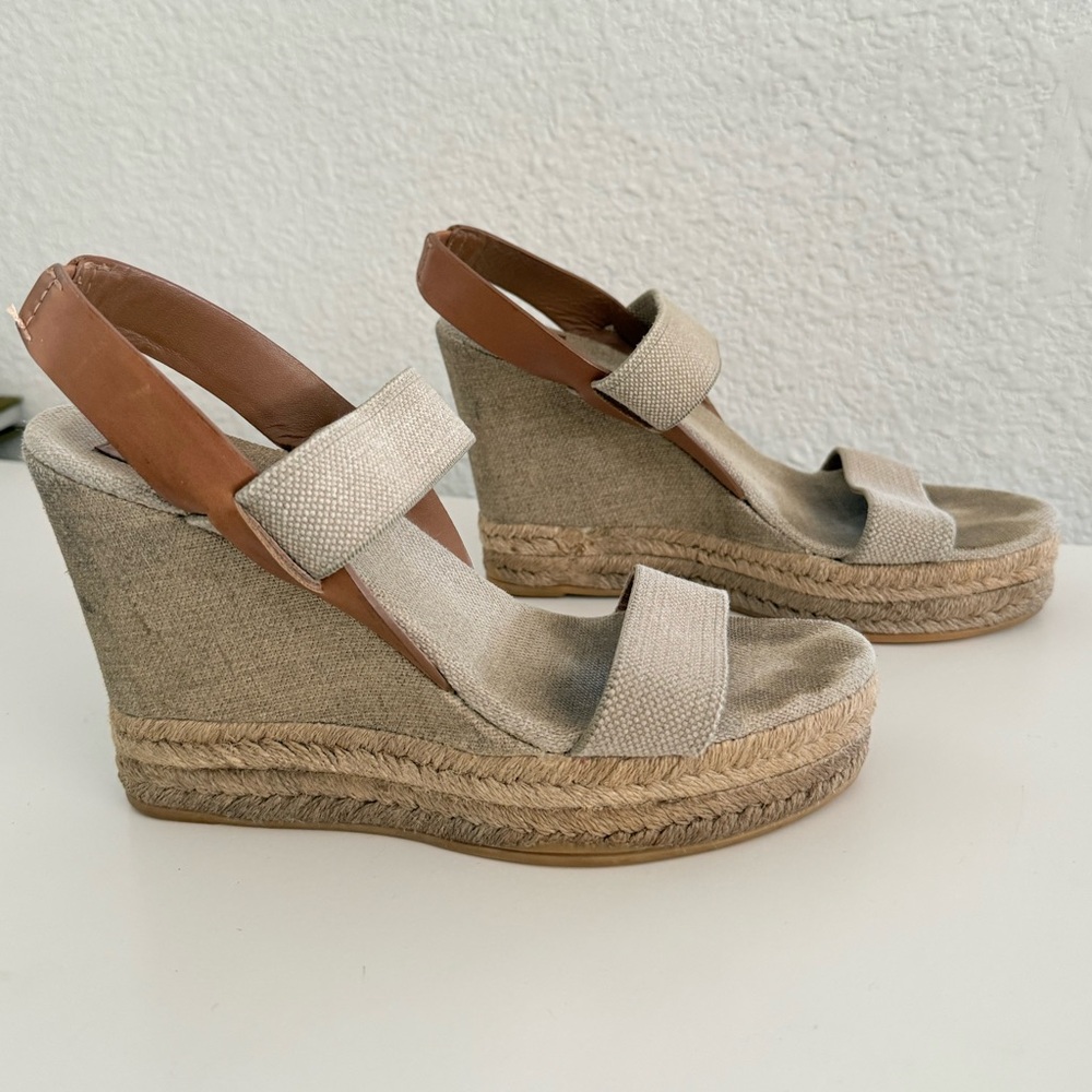 Tory Burch Canvas Wedge Espadrille Heels tan brown-8